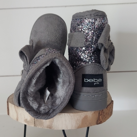 bebe Girls Winter Micro Suede Boots with Rhinestone Embellished Logo & Bow - Picture 5 of 6